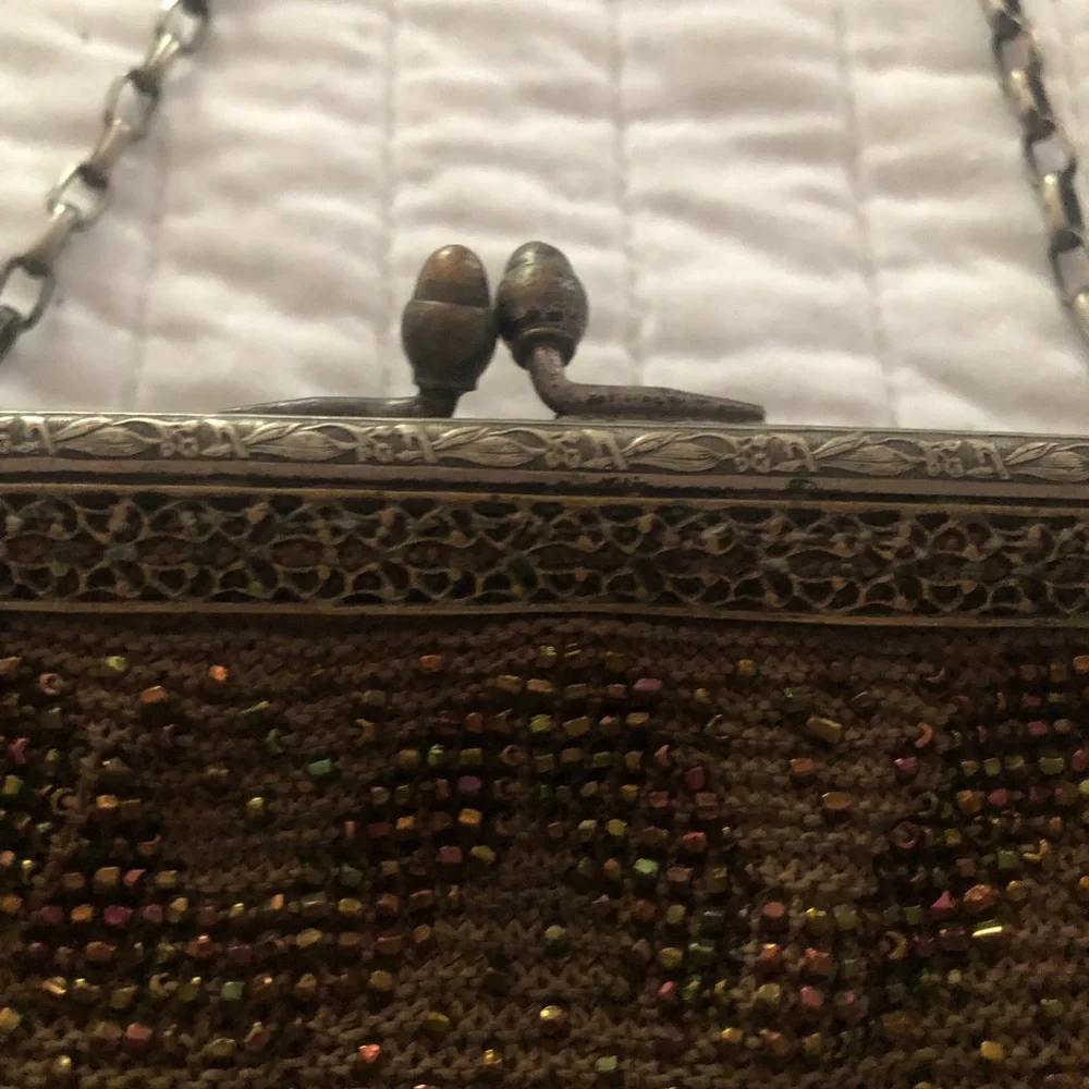 Antique Flapper Art Deco Beaded Purse Bronze Brown